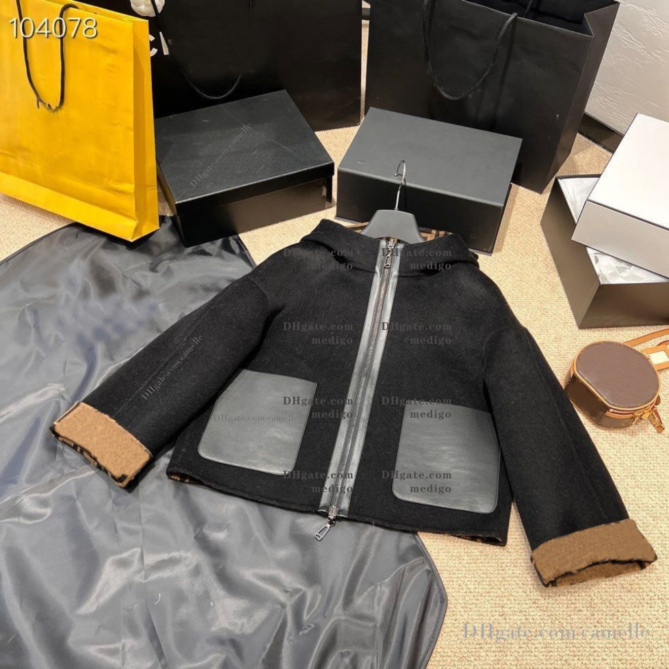 designer jacket womens new wool short hooded jacket doublesided with fashionable double letters bagpipe coat