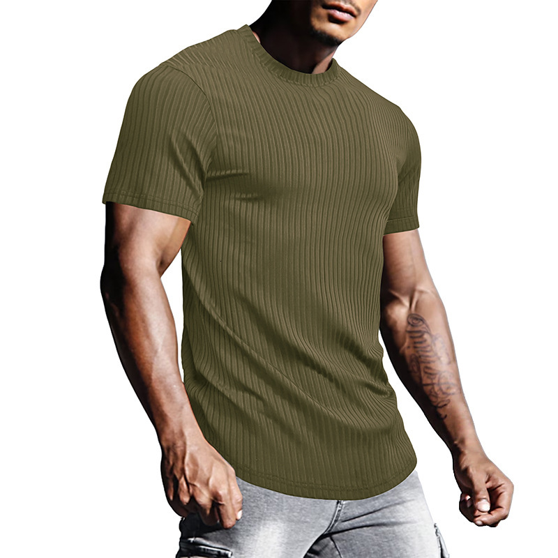2025 Mens Sports Tight Short Sleeve T-Shirt Mens Round Neck Top Fitness Slim Fit T