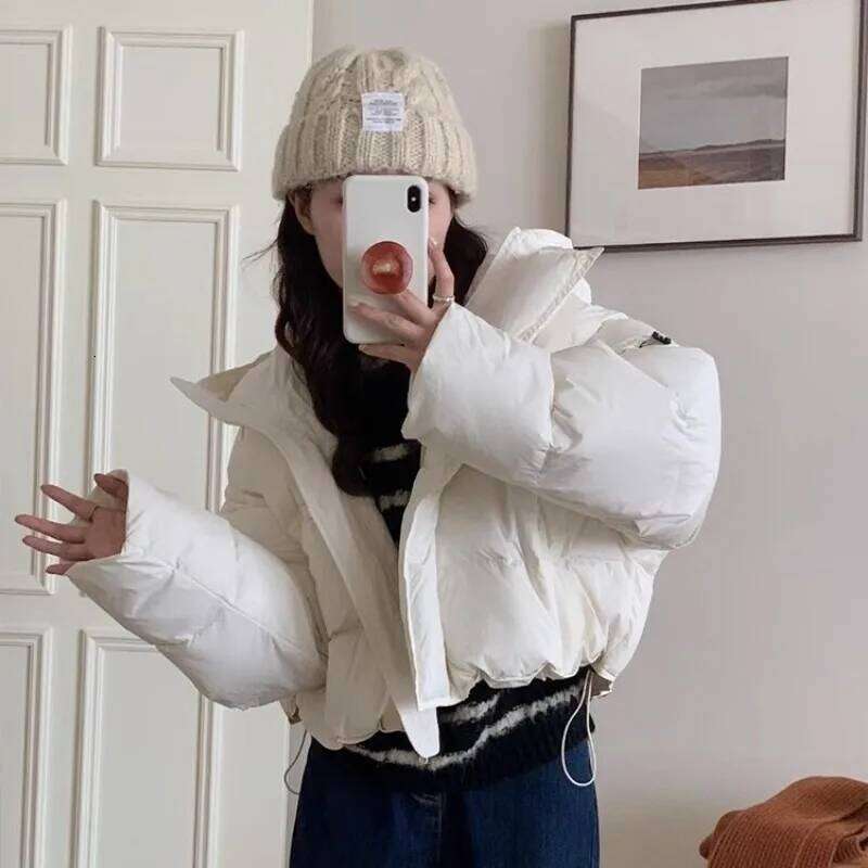 2023 New winter and Autumn Women Short Oversize Puffer Jacket Warm Hooded Long Sleeve White Duck Down Coat Female