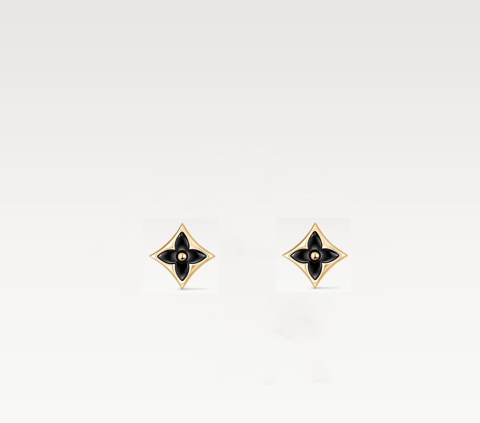 With BOX Fashion Brand Women Stud Earrings Black Square Flower 18K Gold Plated Designer Earrings For Girls Party Wedding Jewelry Gift