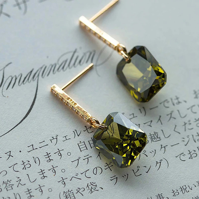 KNB Simple Olive Green Stud Earrings for Women Real 925 Sterling Silver Original Vintage Earring High Quality Party Fine Jewelry 250618