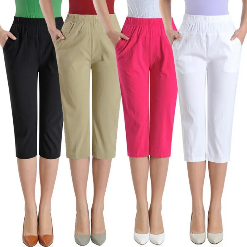 Women Capris Pants Summer Female High Waist Candy Color Casual Straight Calf-Length Pants S960 250614