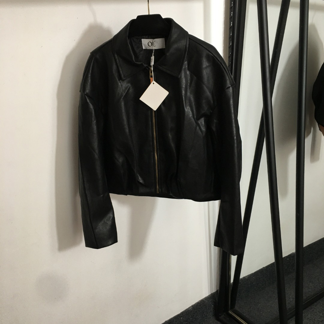 jacket designer women luxurious clothing girl summer coat fashion letter logo ladies wrinkled collar long sleeved PU leather jacket lady jackets Jun