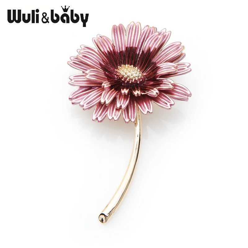 Wuli baby Enamel Pink Daisy Trendy Brooch Flower Pin For Women and Mom Gift Simple Accessories 2019 Z250619