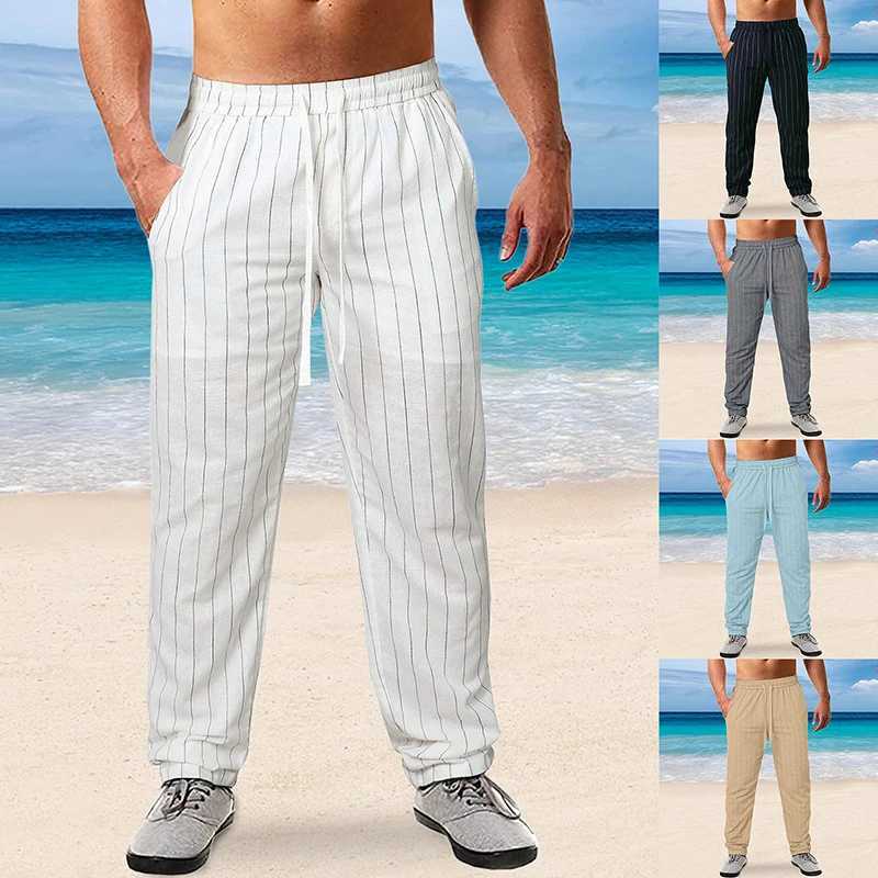 New Mens Trousers Design Vertical Stripes Breathable Pants Casual Baggy Elastic Waist Straight Leg SweatpantsXJ250618