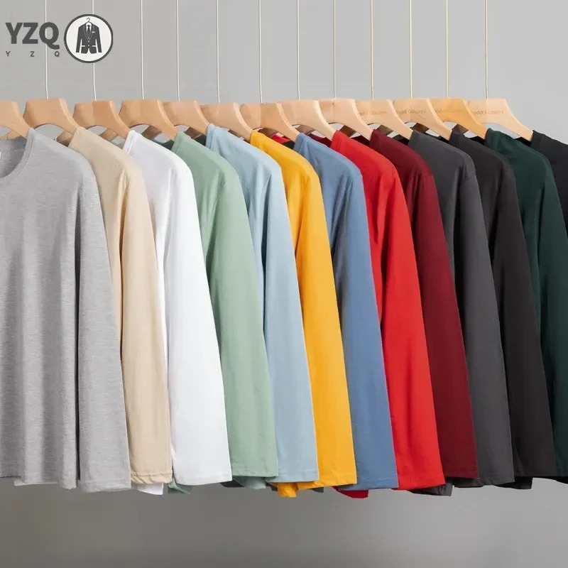 Mens Solid Color Round Neck Cotton Long Sleeve T-shirt Summer Comfortable Top 250618