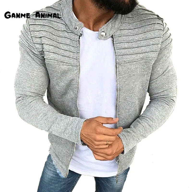 Autumn Sports Casual Men Jacket Mens Pleats Slim Stripe Fit Jacket Zipper Long Sleeve Coat Cardigan Coat 250619