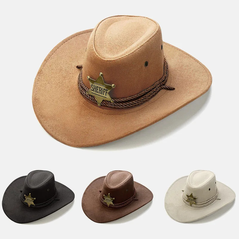 Western Cow Hat Retro Sheriff Cap Sunscreen With Wind Rope Hat Men And Women Horseback Riding Tourism Fishing Sunshade Cap 250617