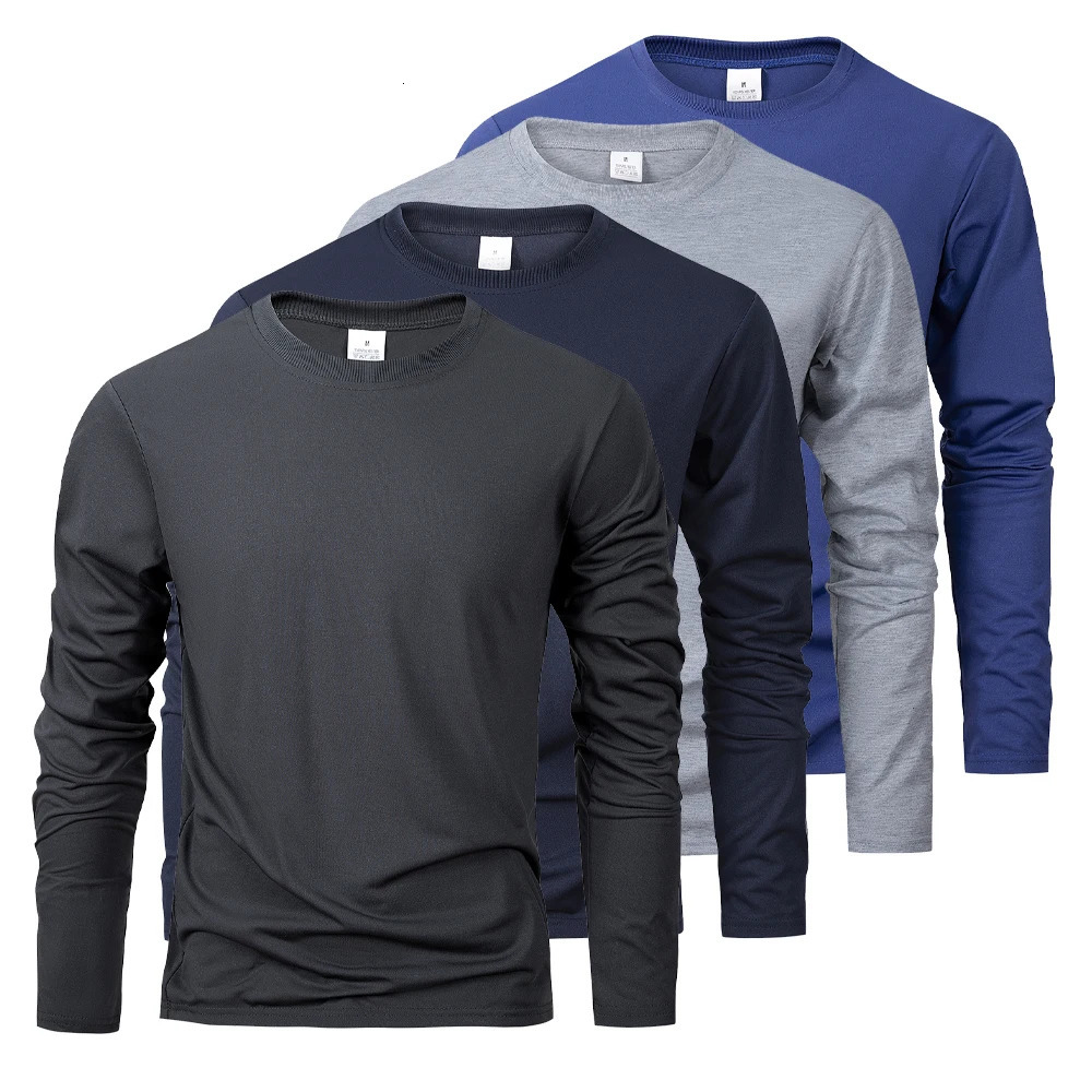 Spring Autumn Mens T-shirts Long Sleeve Casual Tops Solid Color High Quality Black T-Shirt Classic Men Clothing 250618