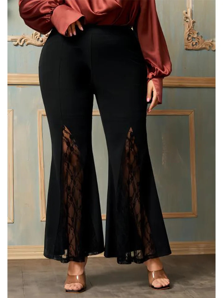 Plus Size Casual Black High Waist Lace Flare Leggings Sexy Harajuku Long Trousers Vintage Women Spring Summer Pants Streetwear 250609