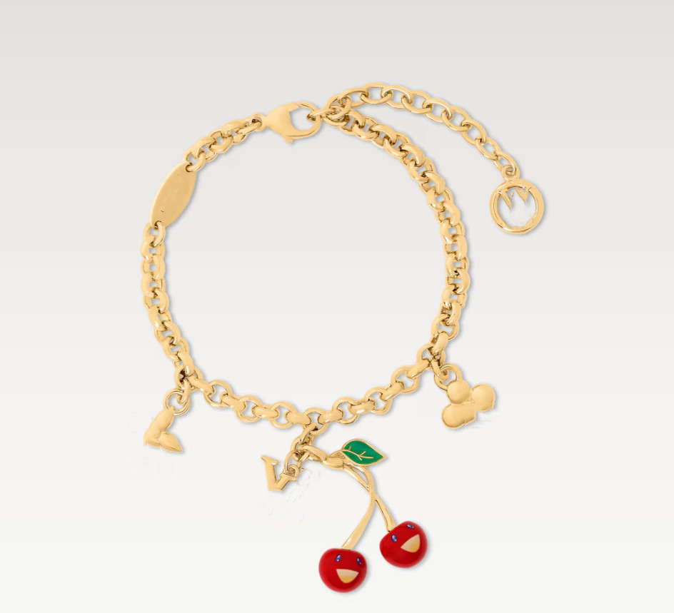 With BOX New CHERRY Jewelry Charm Bracelets 18K Gold Plated Fashion Women Bangles Designer Bracelet For Wedding Party Gift no fade