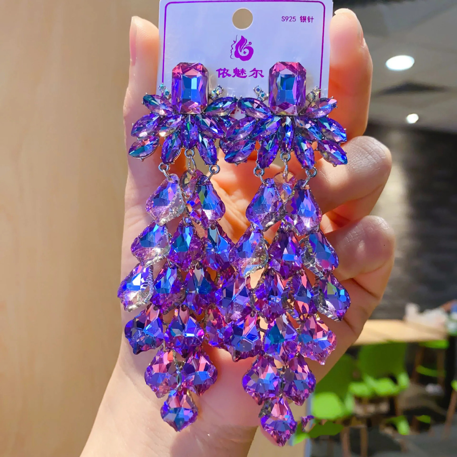 European and American exaggerated colorful crystal earrings250616