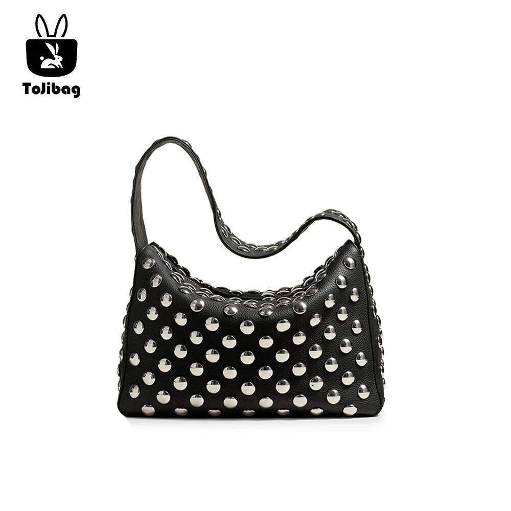 Women's Bags Designer Designer Rivet Design Armpit Bag High Quality Cool Pu Leather Motorcycle Style Handbag With Wide Shoulder Strap