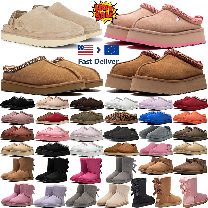 2026 free shipping designers slippers tasman fur slide tazz bow boots chestnut black classic platform winter girls mens womens snow boots big size 3