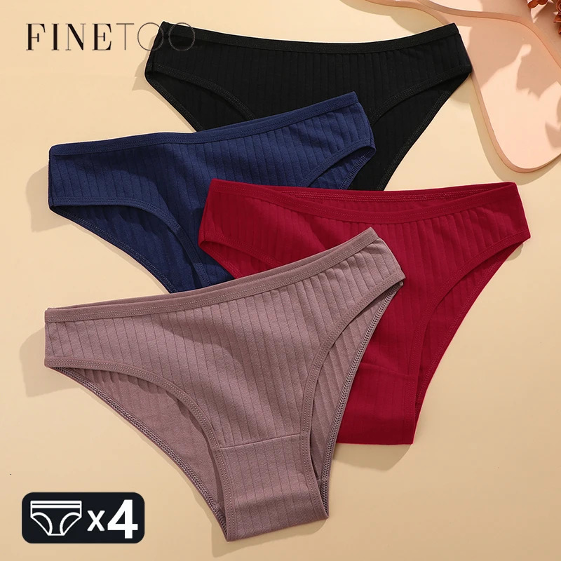4PCS Cotton Womens Breathable Underwear Sexy Striped Panties Plus Size Low-Waist Briefs Female Comfortable Sport Lingerie S-XXL 250617