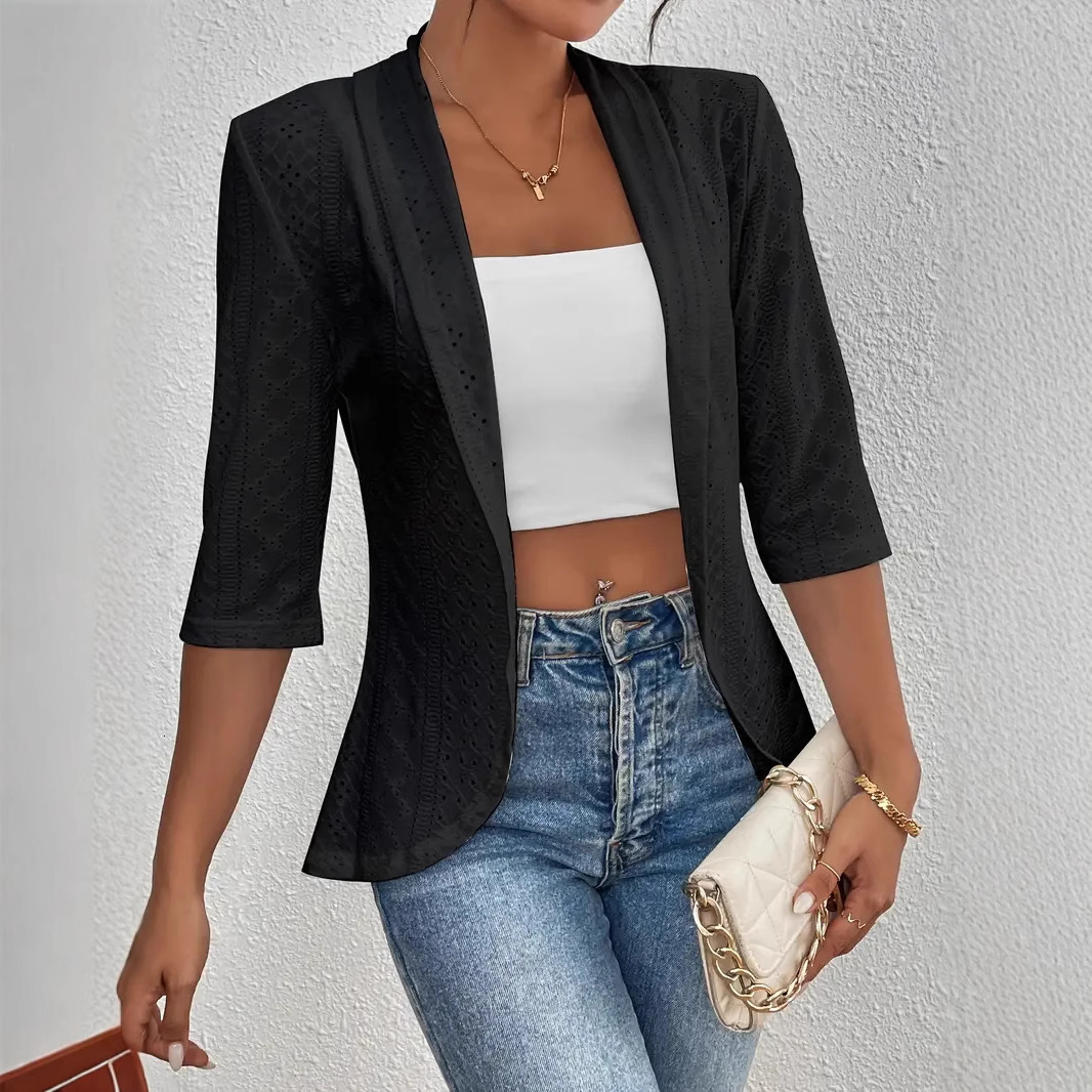 Womens Fashion 2025 New Spring/Summer Casual Mid-Sleeve Solid Color Thin Outerwear Cardigan