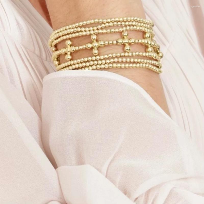 Charm Bracelets Vlen Christian Cross Bracelet For Women 18 K Golden Plated Beaded Adjustable Stackable Jewelry Dainty Pulseras