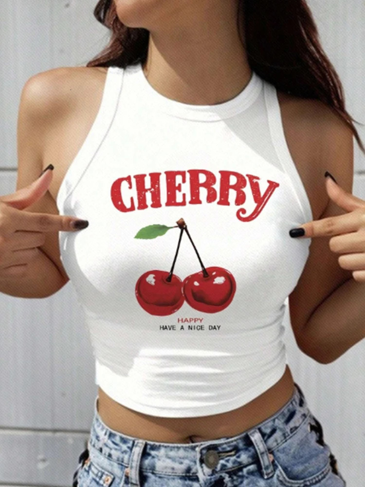 Cherry Pattern n Womens Fashion Boutique Crop Tank Top TShirt Summer Spicy Girl High Quality Y2K 250612