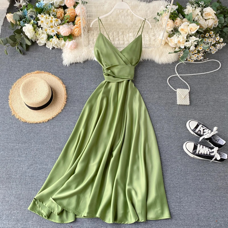 Chic Sexy Vintage sweet sleeveless lace-up Elegant French Fashion Beach Casual Summer Women Dresses 250616