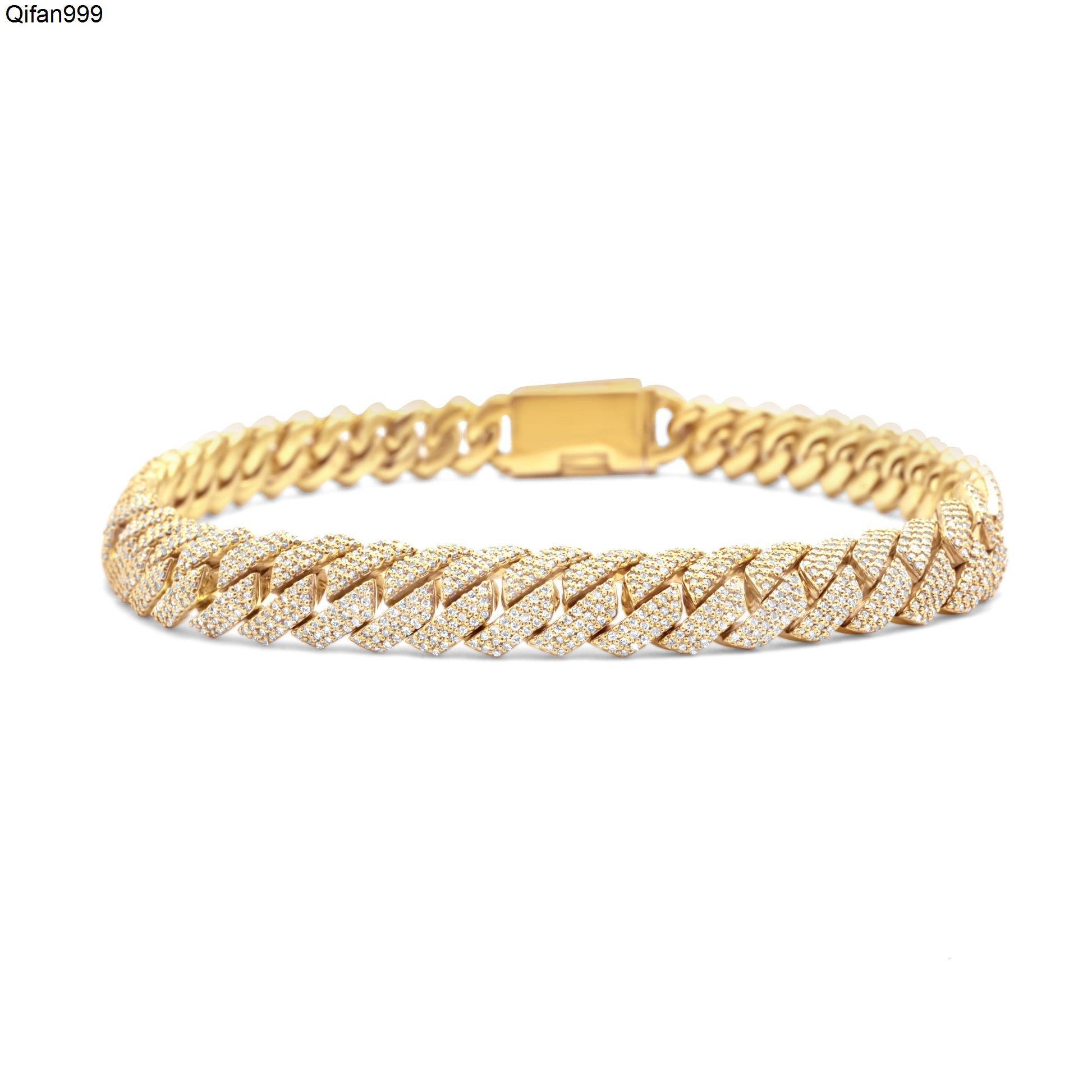Mens Unique Cuban Link Bracelet Fully Iced Out with Round Cut Moissanite Diamond 925 Sterling Silver Gold Plated Hip Hop Style