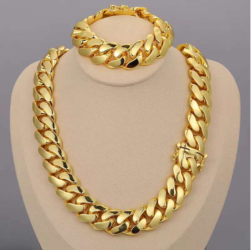 Wholesale 10mm 22mm Solid Cuban Choker Hip Hop Miami Cuban Link Chain Mens 14k 18k Real Gold Plated Cuban Chain