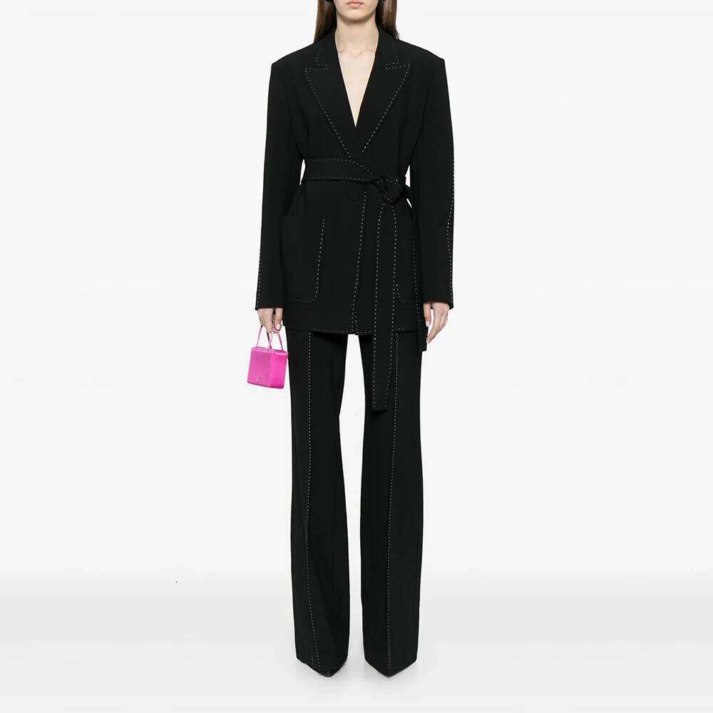 Designer Clothing 2025 Designer Two Piece Set For Women Notched Collar Long Sleeve Blazer High Waist Straight Pant Temperament Sets Female