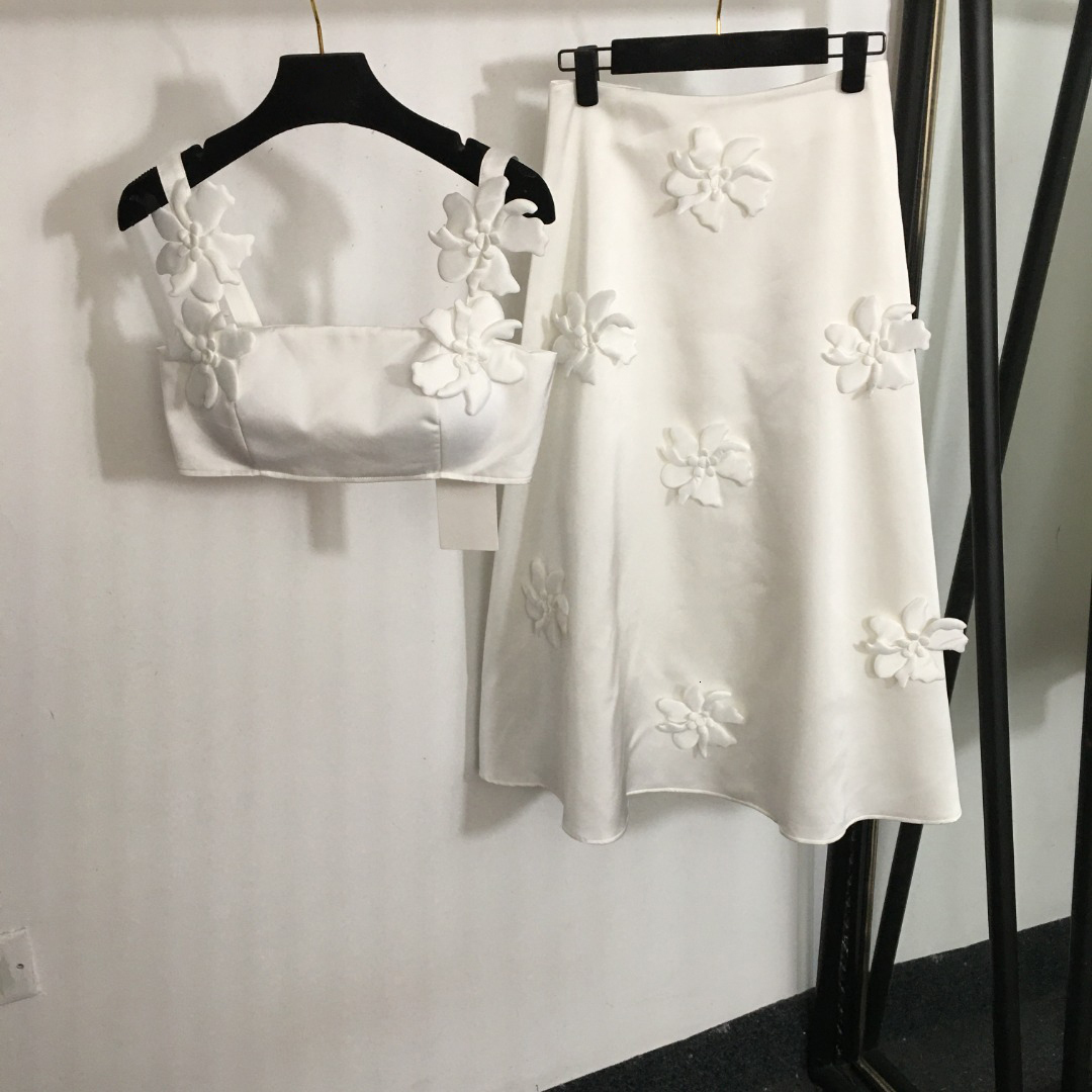 dress women designer dress girl brand summer Two piece set fashion flower logo ladies bustier camisole vest lady medium to long A-line skirt Jun 18