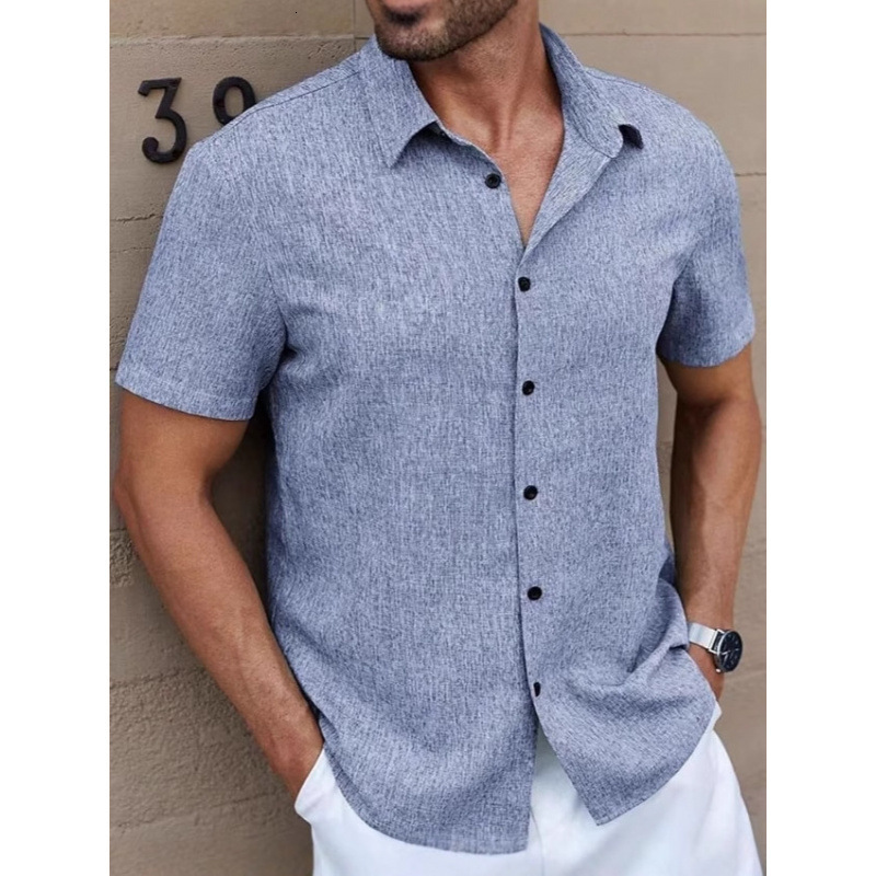 Mens Loose Fit Short Sleeve T-Shirt Solid Color Cotton Linen Shirt Beach Plus Size Mens Short Sleeve Shirt
