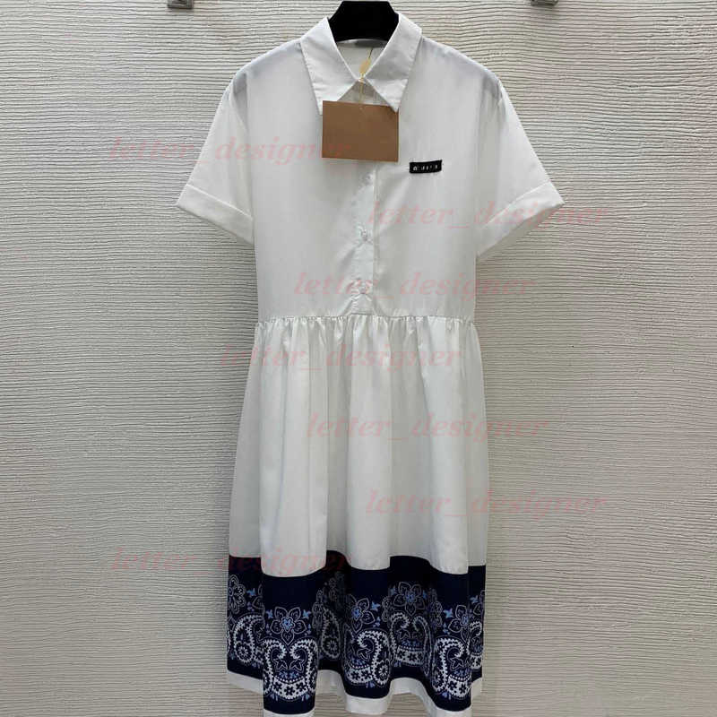 luxury Designer women's dresses mirror quality 25 New Sweet Letter Print Turn-down Collar Short Sleeve Shirt Dress for women