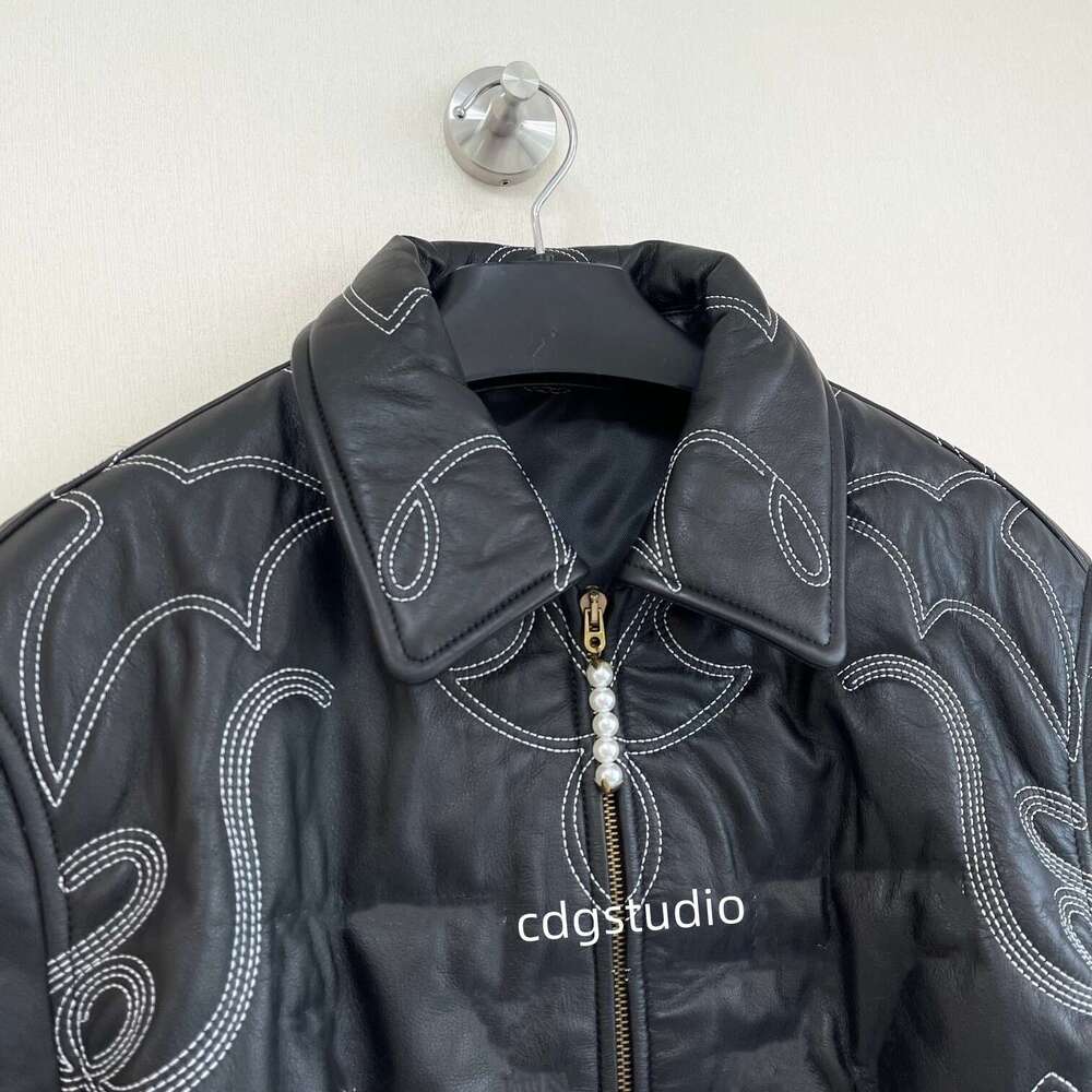 24FW men's plus size waterproof quick drying thin windproof reflective coat embroidered leather quilted raised Arabesque print pilot jacket 658