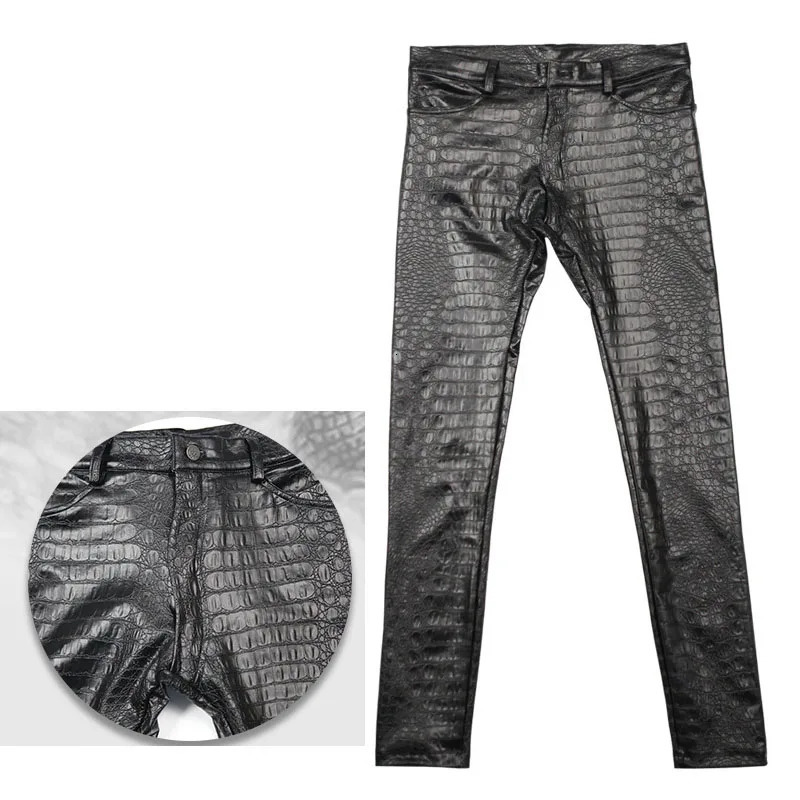 Men Pencil Pants 3 D Intaglio Printing Grain Legging PU Leather Casual Jean Boots pants Skinny Solid Trousers 250614