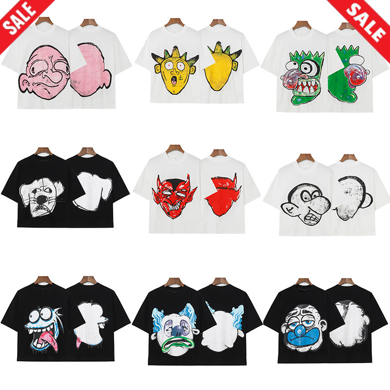 T shirt Men Women Designer Hip Hop Cartoon Pattern Printing High Street Casual Round Neck Short Sleeves Trendy loose Black White Tee