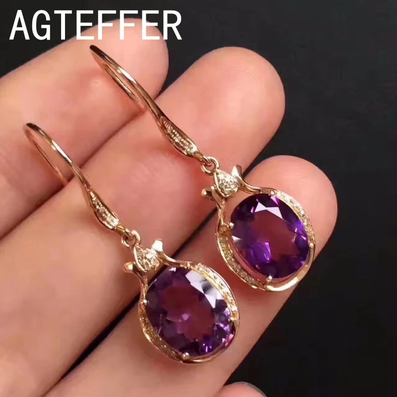 14K Rose Gold Jewelry Real Natural Amethyst Gemstone Earring Women 925 Sterling Silver Jewelry Bizuteria Garnet Drop Earrings 250618