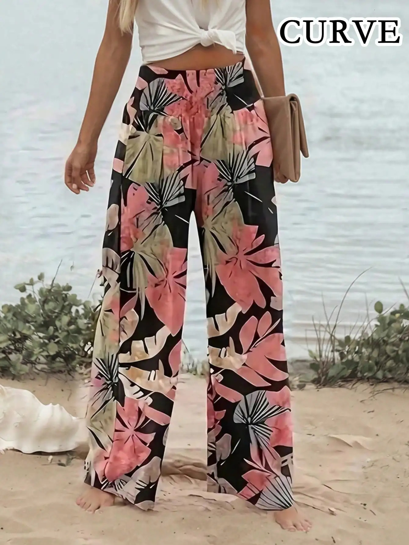 Plus Size 1XL5XL Women Fashion Floral Printed High Waisted Pleated Wide Leg pants Female Casual Loose Long Trousers 250609