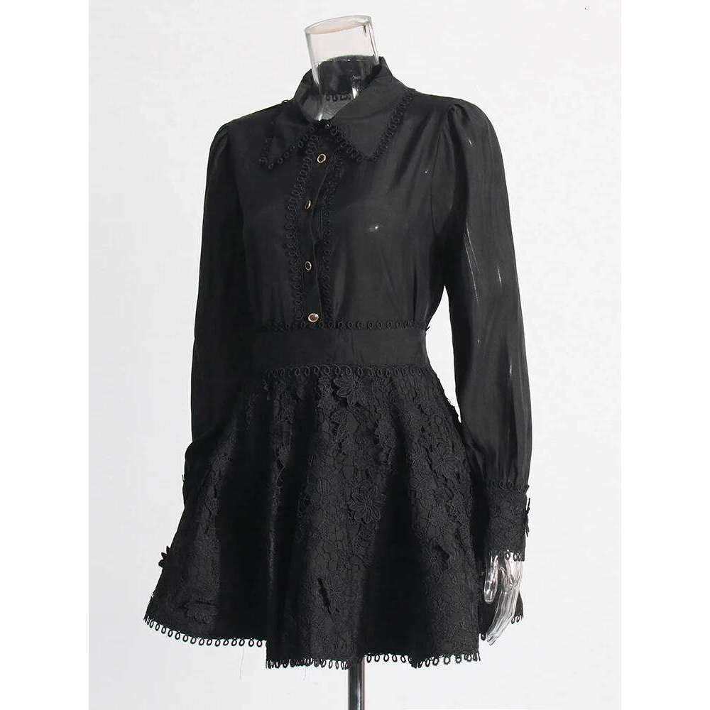 Designer Clothing 2025 Solid Two Piece Set For Women Lapel Long Sleeve Patchwork Botton Top High Waist Embroidery Skirt Chic Sets Female