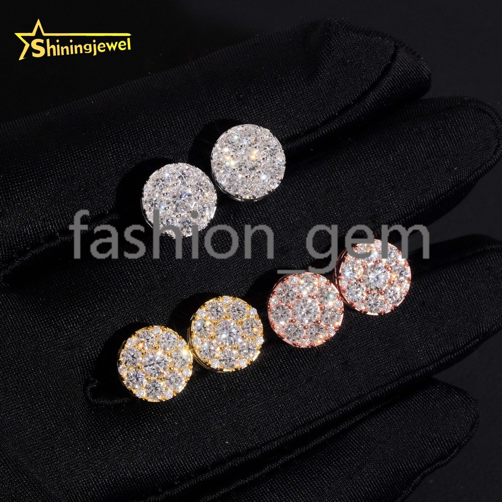 Fashion Jewelry 925 Silver Ear Studs Hip Hop Men Women Iced Out Gold Plated Cluster Moissanite Earrings Pass Diamond Tester