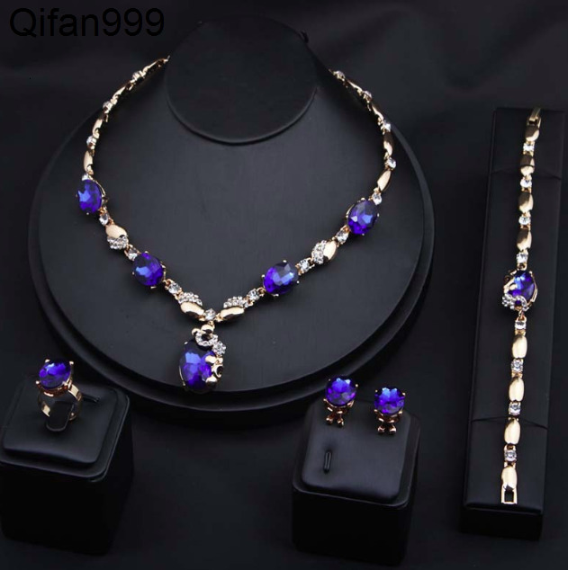 Hot Selling European and American Fashion Gemstone Jewelry Necklace Set Bridal Womens Alloy Jewelry Four Piece Set