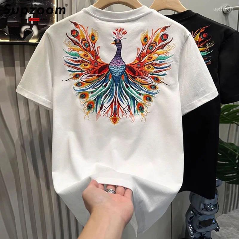 Men's T Shirts Supzoom Arrival Summer High Street Peacock Embroidery Neutral O-neck Casual Heavy Texture Cotton Loose Men Shirt