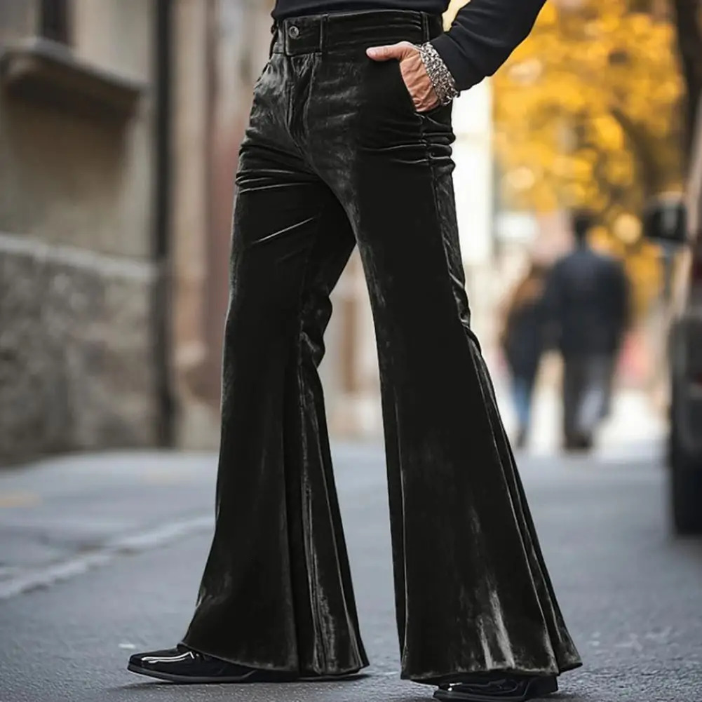 Mens Bell Bottom Velvet Pants Retro Style 70s Disco Outfit Casual LooseFit Party Street Flared Trousers Wide Leg 250619