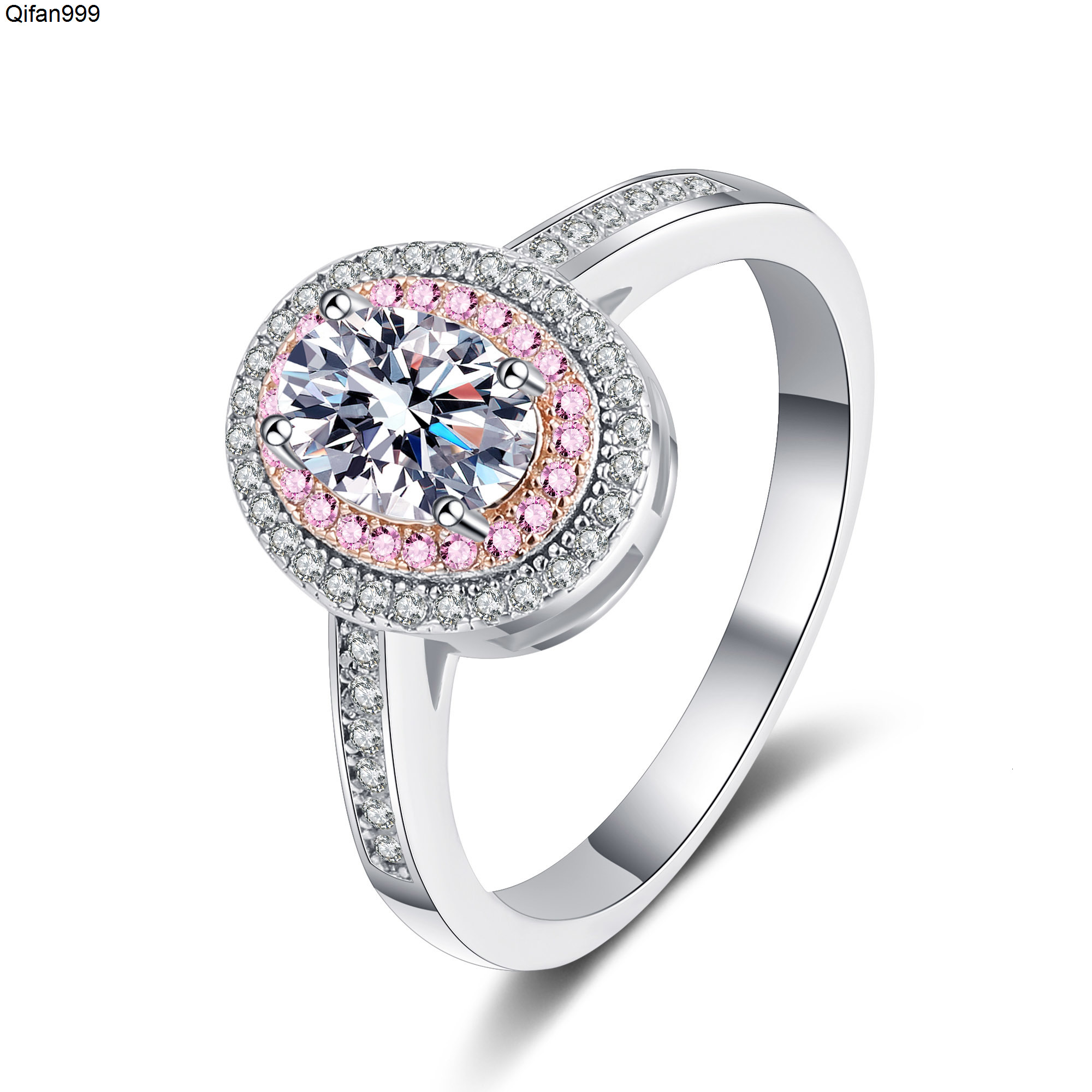 925 Sterling Silver Plated Pt950 Gold Ring Pink Girls Jewelry Egg Wedding Mosan Diamond Ring