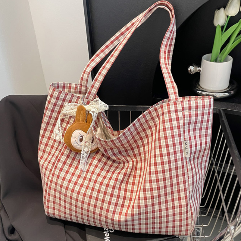 Free shipping designer Bag Academy Style Plaid Canvas Bag for Women 2025 New Fashion Korean Version Tote Bag Casual Large Capacity Shopping Bag