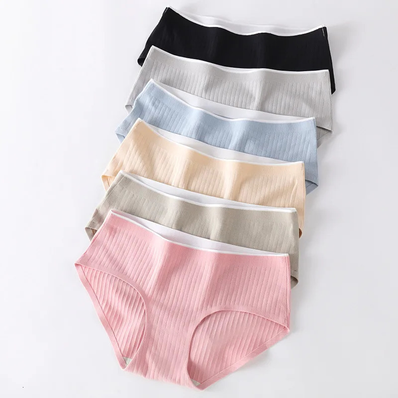 3Pcs Womens Underwear Cotton Seamless Stripes Panties Soild Color Skin- friendly Lingerie Woman Panty Low Waist M-XL Plus Size 250617