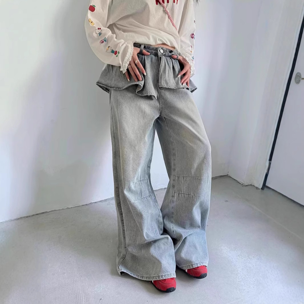 Designer Jeansblogger Designer Style 2025 European And American High-end Irregular Ruffle Long Pants High-waisted Niche Jeans