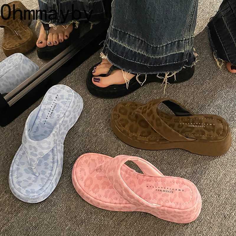 Summer Platform Thick Bottom Clip Toe Women Slippers Elegant Leopard Print Beach Vacation Slides Shoes Z250620