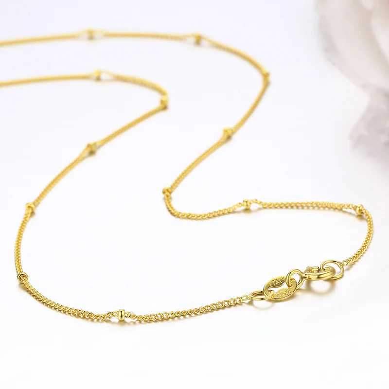 35-80cm Real 925 Sterling Silver W/ Gold Color Beads Curb Chain Choker Necklaces For Women Girls Jewelry Kolye Collares Ketting XJ250620