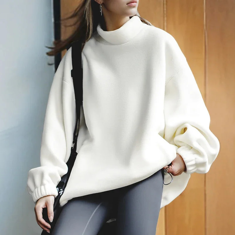 Maden Standing Collar Fleece Sweatshirt for Women Oversize Loose Warm Pullover Autumn and Winter Thick Sweater Basic Sweatshirt 250616