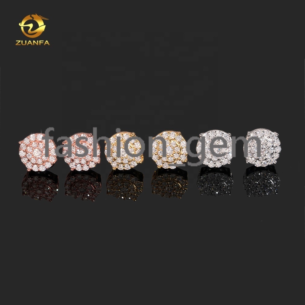 Ready to Ship Pass Diamond Tester 925 Silver Hip Hop Screw Back Iced Out Moissanite Earrings