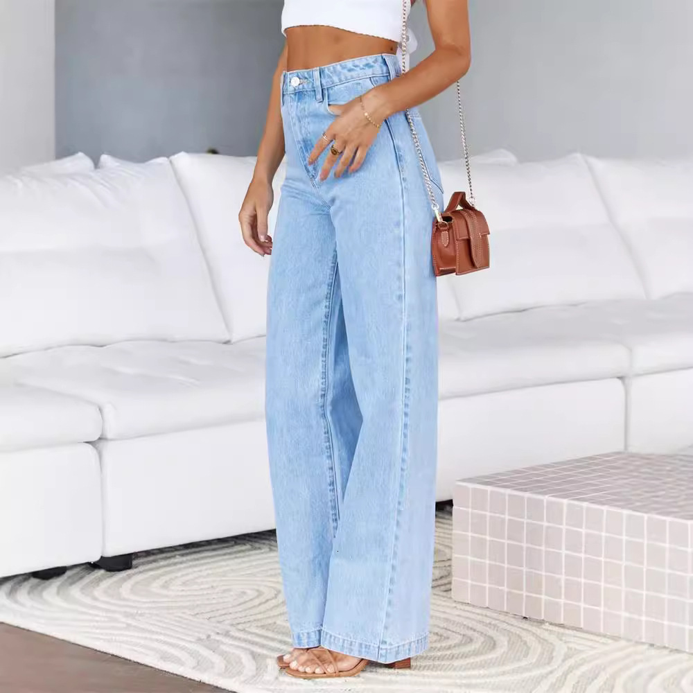 Designer Jeanscross-border Women's Jeans 2025 Hot Sale Amazon European And American Style Elegant Commuter Wide-leg Pants Washed Stretch Jeans