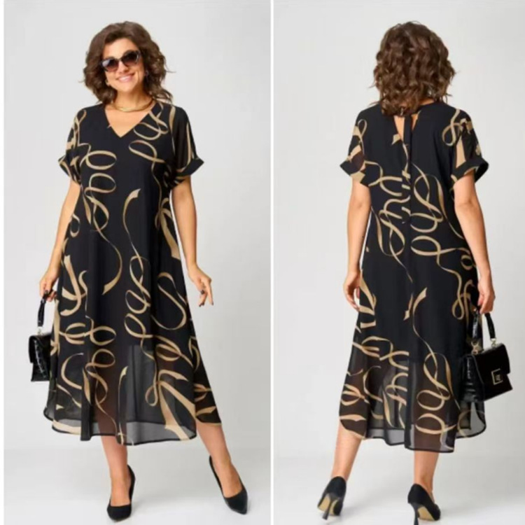 Designer Plus Size Dressspring And Summer New Fashionable Youthful Plus Size Women's Printed Short Sleeve Dress