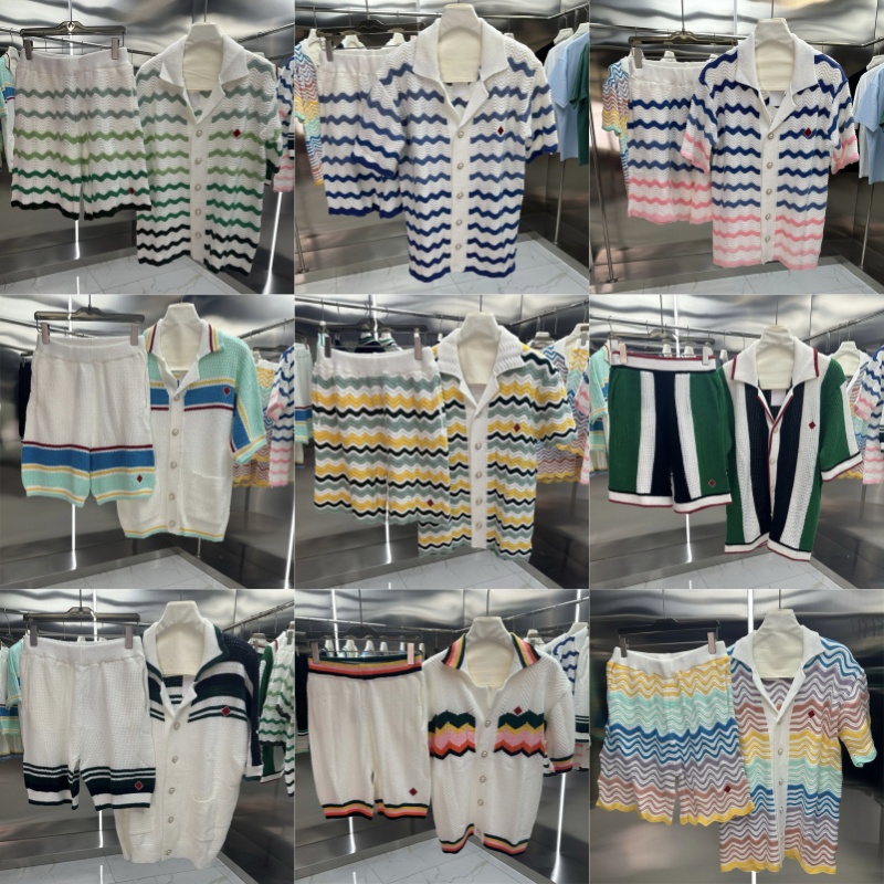 Women Knitted Shorts Set Designer Slim Fit Lapel Sweater Shorts Outfits Summer Vacation Patchwork Sweater Sets